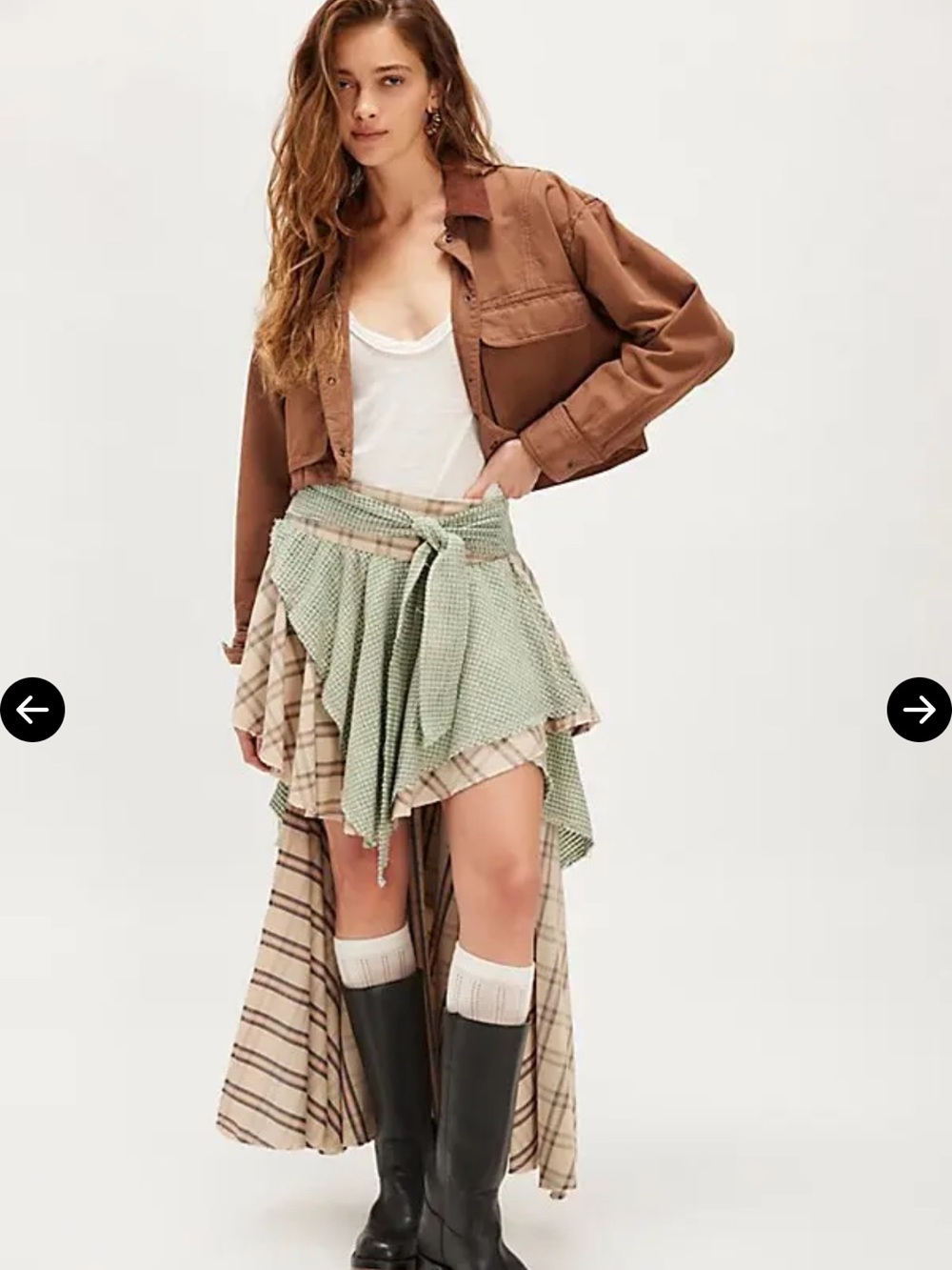 Free People Mint Green and Beige High-Low Wrap Skirt